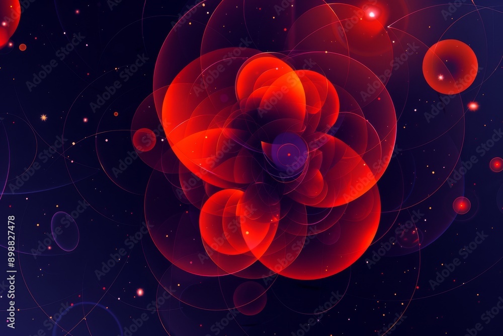 Aufkleber abstract red and black geometric shapes with circles and lines on a dark background
