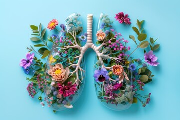 Blue background with flower and leaf lungs Health awareness tuberculosis tobacco lung cancer hypertension pneumonia copd pollution donation