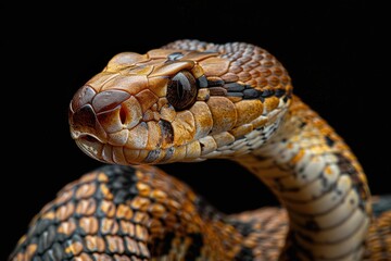 Fototapeta premium Close up of Javanese cobra snake in defensive stance on isolated background