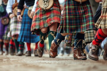 Close up of kilted people dancing a jig