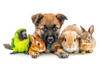 Fototapeta premium Group of diverse pets isolated on white background