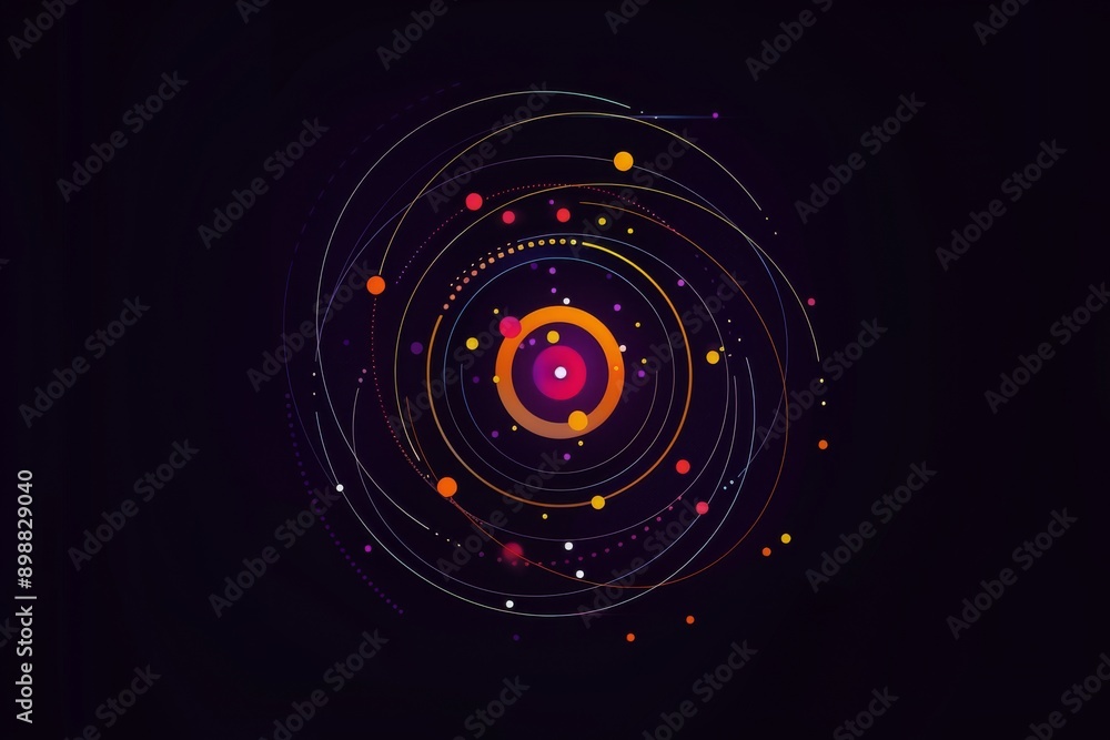 Poster glowing neon pink circle with abstract patterns on a dark background