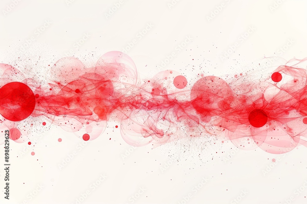 Poster abstract red and white bubbles with splashes and dots on a light background