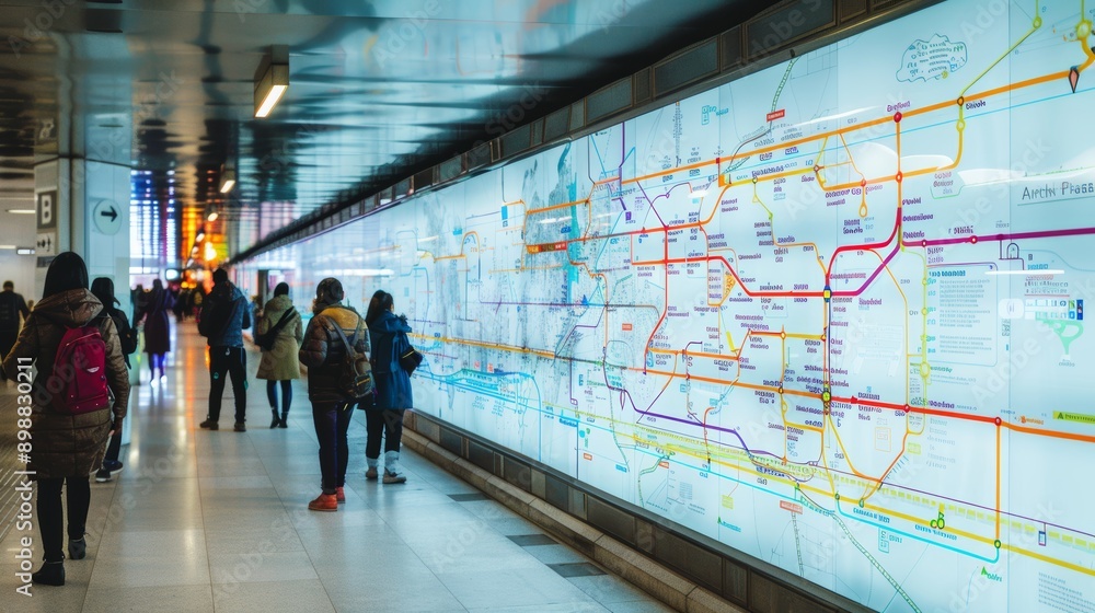 Aufkleber detailed metro map display at modern subway station for efficient route planning and navigation