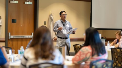 Healthcare Professional Leading Engaging Diabetes Prevention Workshop in Conference Room