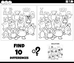differences activity with cartoon teddy bears coloring page