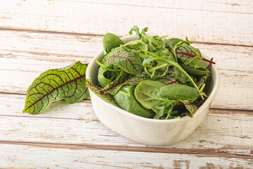Green mix salad in the bowl