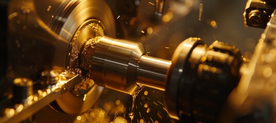 Precision Metalworking: Lathe Machine Finishing a Brass Cylinder with Fine Detail and Shiny Surface