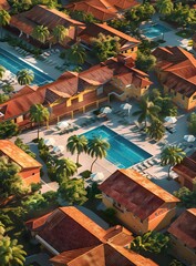 Obraz premium Aerial View of a Resort With Swimming Pool and Palm Trees
