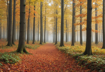 Obraz premium An autumn forest with colorful leaves. 