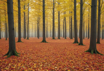  An autumn forest with colorful leaves. 