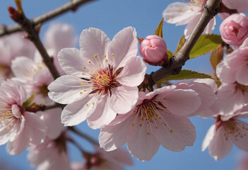  A close-up of a blooming cherry blossom. 