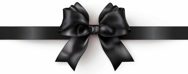 Banner Black bow horizontal ribbon realistic shiny satin for decorate your greeting card or website isolated on white background. Festive,black Friday,birthday, Generative AI