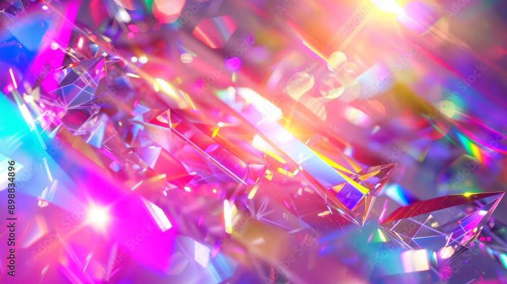Poster neon lights shimmer on a background of crystal glass. a rainbow effect and laser beams add depth and