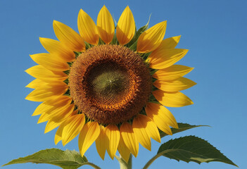 Naklejka premium A sunflower with a clear blue sky backdrop. 
