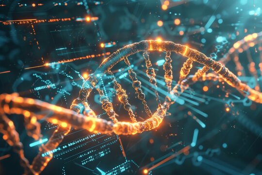 CRISPR Gene Editing: Futuristic Digital Interface with DNA Strand and Genetic Data Visualization - Powered by Adobe