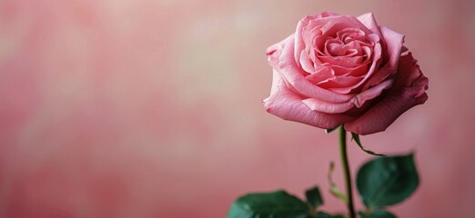 Fototapeta premium A Single Pink Rose Against a Soft Pink Background
