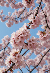 Fototapeta premium Cherry blossoms in full bloom in spring. 