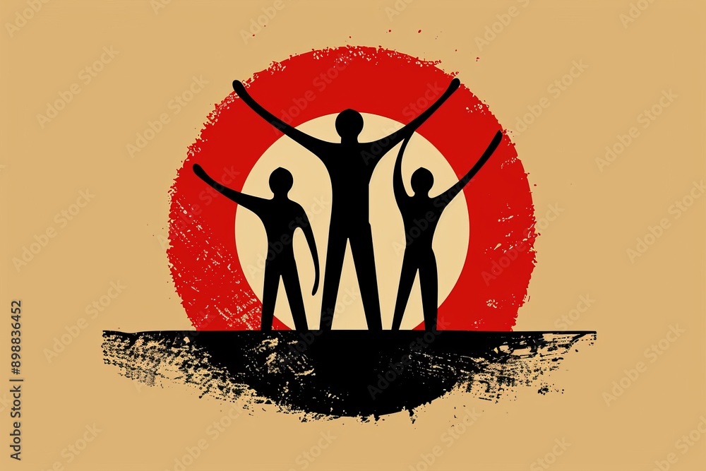 Poster vector illustration of interconnected individuals with icons and symbols representing communication 