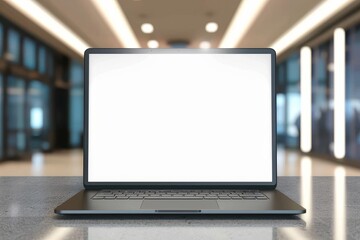 A Modern Laptop Displaying A Blank Screen In An Interior Workspace Setting