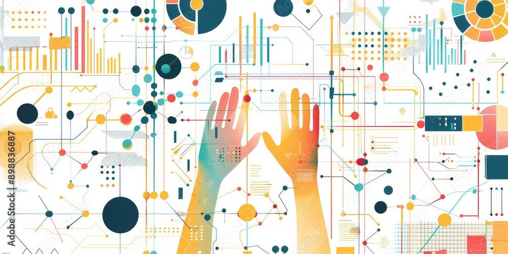 Poster A person's hand reaching out to touch a computer screen with a curious expression