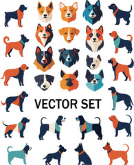 Vector illustration of dogs silhouettes.Vector collection of multi-colored silhouettes of dog breeds.The images are created without the use of any artificial intelligence software at any stage.