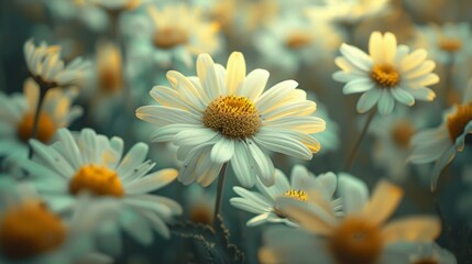 Fototapeta premium Daisies blooming vibrantly in a sunlit meadow during early spring