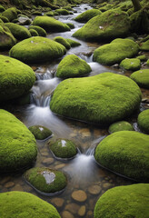  Moss-covered rocks in a stream. 