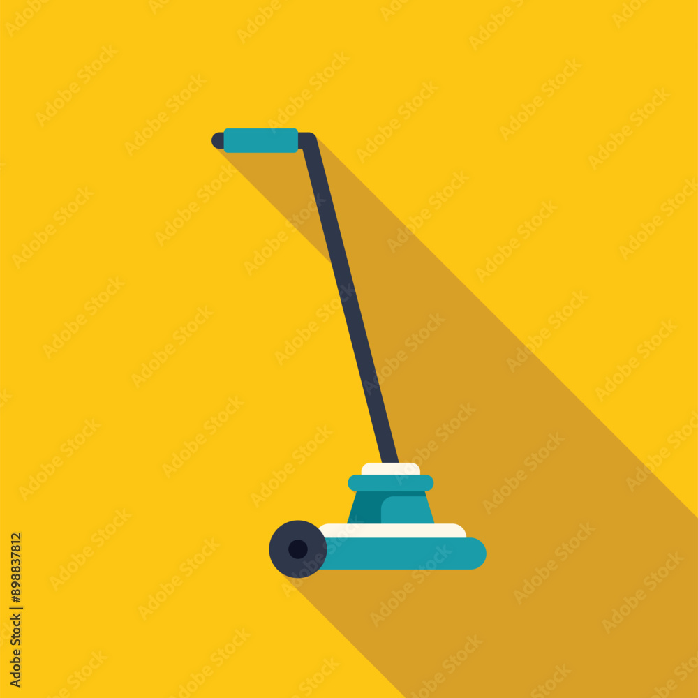 Poster cleaning service icon in flat style showing a floor polisher with long shadow on a yellow background