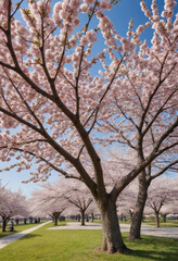 Obraz premium A cherry blossom tree at peak bloom. 