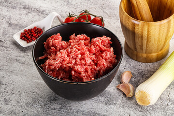 Minced beef meat in the bowl