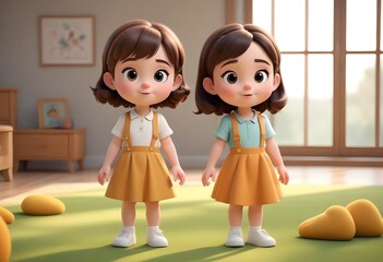 beautiful cute little girls 3d animated style beautiful adorable cartoon style 3d realistic...