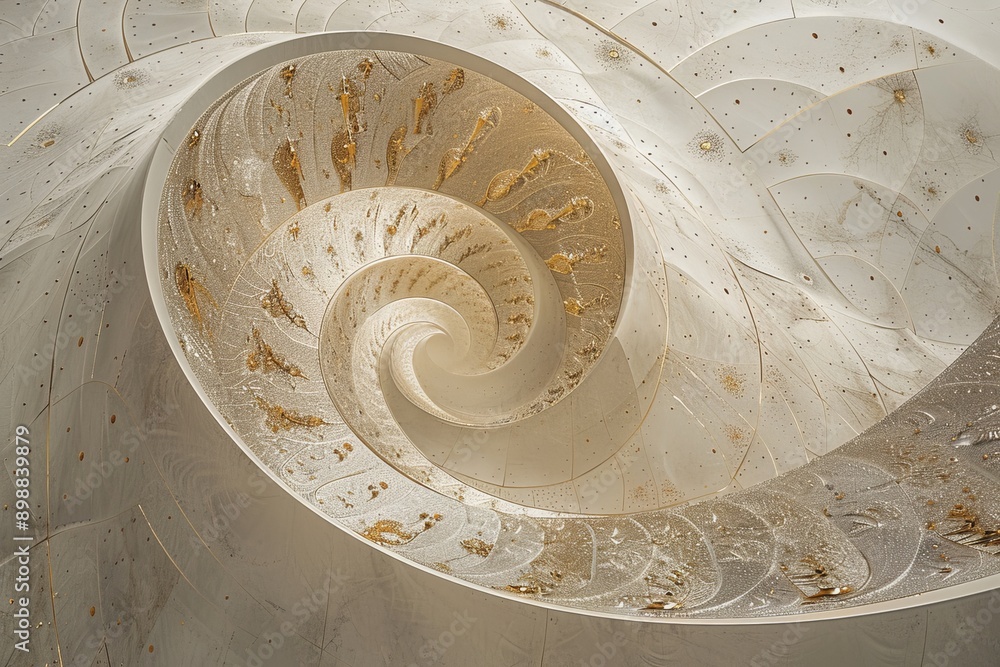 Poster close up of a beige spiral shell on a soft textured background representing natural elegance and int