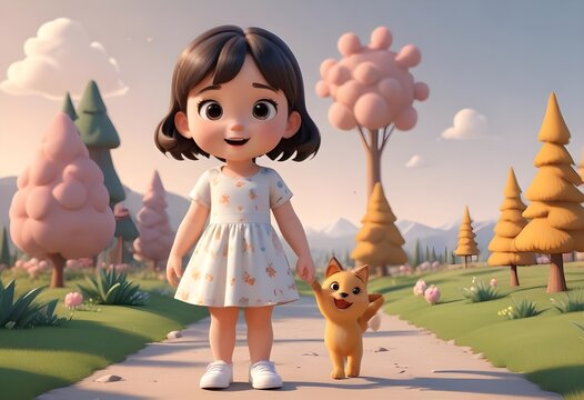 beautiful cute little girls 3d animated style beautiful adorable cartoon style 3d realistic cartoons 3d render 3d illustration