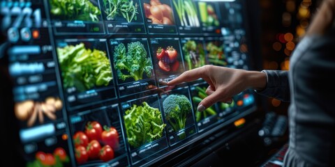 Obraz premium Interactive Digital Display Showcasing Fresh Produce in a Multinational Food Group Setting