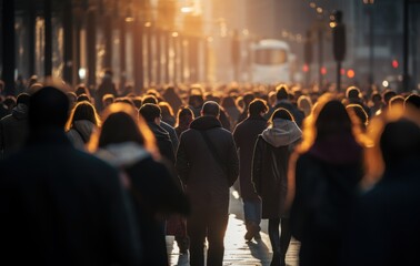 Obraz premium Anonymous crowd of people walking on city street , day, daylight, sunny day