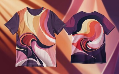 Obraz premium back and front side both visible T-shirt displayed against a gradient background with warm, soft lighting.