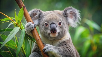 Koala bear holding a bamboo branch, koala, bear, bamboo, branch, wildlife, animal, marsupial, eucalyptus, Australia, cute, furry