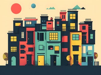 Colorful Illustration of a Row of Houses