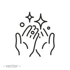 clean hands icon, shiny palms, line vector illustration