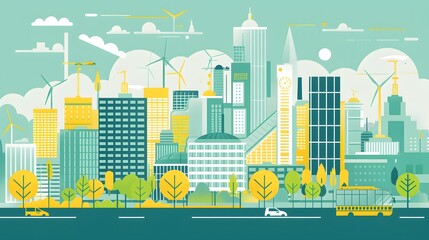 Obraz premium Modern City Skyline With Green Energy