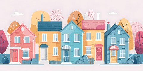 Fototapeta premium Colorful Houses in a Row Illustration