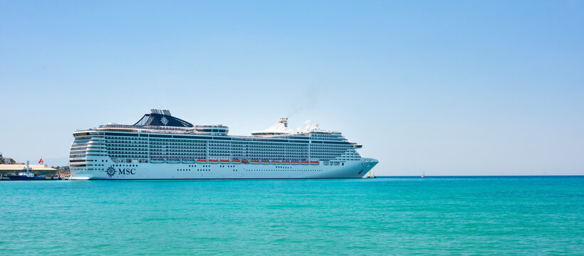 Aydin, Turkey - June 19, 2024: MSC Splendida Cruise Ship at port of Kusadasi. Aydin, Turkey. Port of Kusadasi.