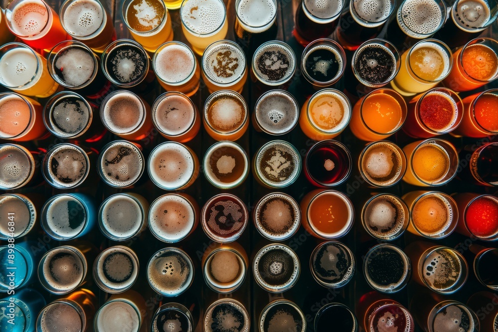 Poster colorful array of craft beer cans stacked in a visually appealing pattern representing variety and c