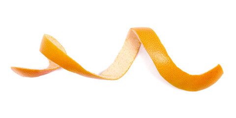 Red grapefruit peels isolated on white background, top view