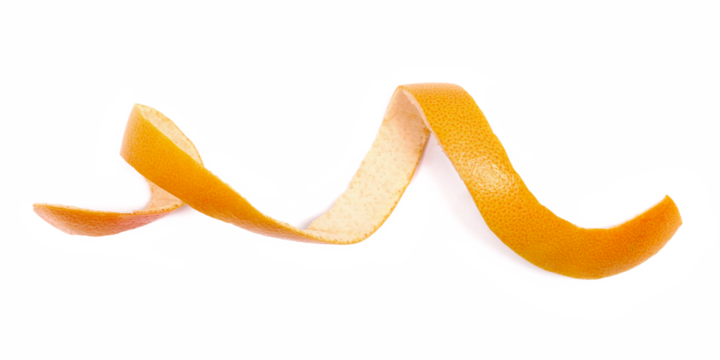 Red grapefruit peels isolated on white background, top view