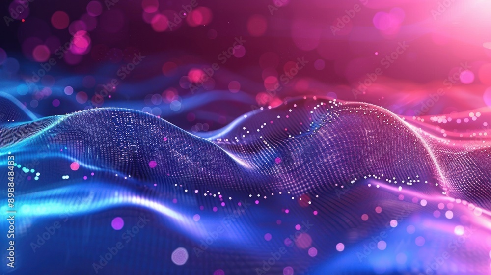 Poster abstract digital design with flowing particles. modern technology