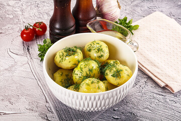 Young boiled potato with dill