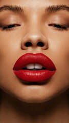 Naklejka premium A woman with red lips and a black background, AI