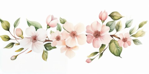 Fototapeta premium Pink Flowers and Green Leaves Painting